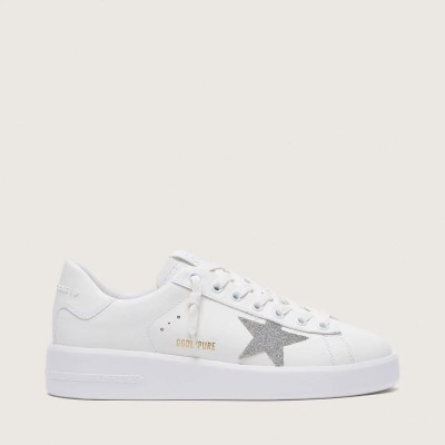 Golden Goose Purestar In White Leather With Silver Swarovski Crystal Star Golden Goose Purestar In White Leather With Silver Swarovski Crystal Star