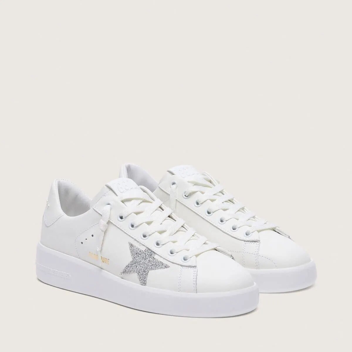 Golden Goose Purestar In White Leather With Silver Swarovski Crystal Star Golden Goose Purestar In White Leather With Silver Swarovski Crystal Star