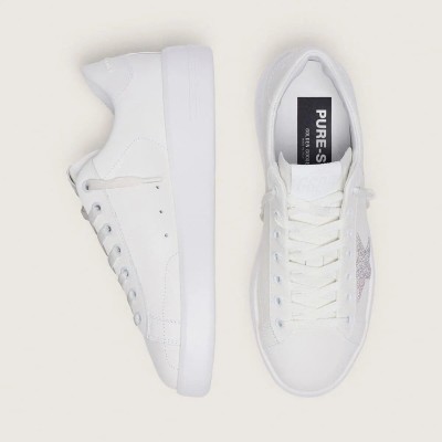 Golden Goose Purestar In White Leather With Silver Swarovski Crystal Star Golden Goose Purestar In White Leather With Silver Swarovski Crystal Star