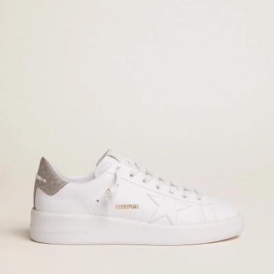 Golden Goose Purestar Sneakers With Glittery Silver Heel Tab Golden Goose Purestar Sneakers With Glittery Silver Heel Tab
