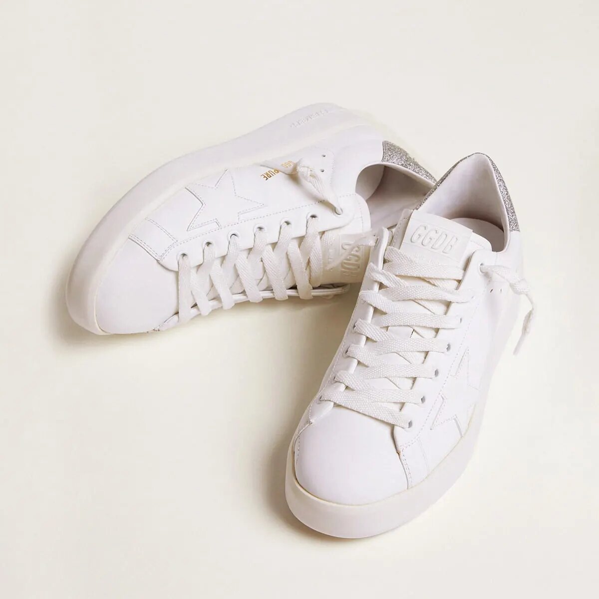 Golden Goose Purestar Sneakers With Glittery Silver Heel Tab Golden Goose Purestar Sneakers With Glittery Silver Heel Tab
