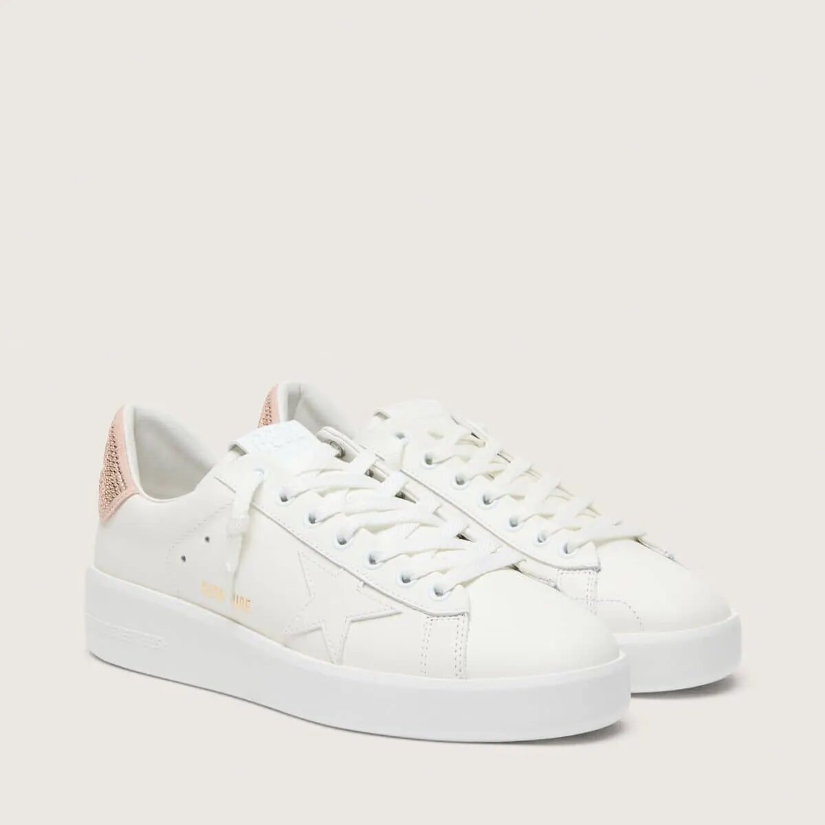 Golden Goose Purestar With Leather Star And Suede Heel Tab With Swarovski Crystals Golden Goose Purestar With Leather Star And Suede Heel Tab With Swarovski Crystals