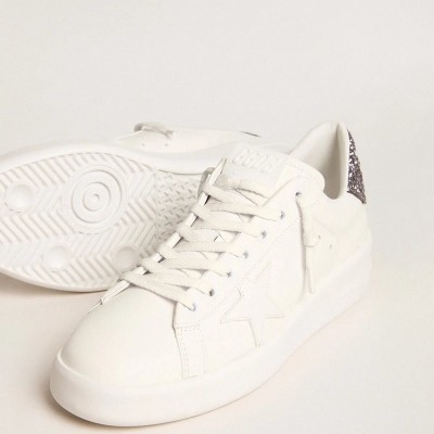 Golden Goose Purestar With White Leather Star And Anthracite Glitter Heel Tab
