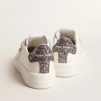 Golden Goose Purestar With White Leather Star And Anthracite Glitter Heel Tab