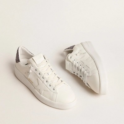 Golden Goose Purestar With White Leather Star And Anthracite Glitter Heel Tab Golden Goose Purestar With White Leather Star And Anthracite Glitter Heel Tab