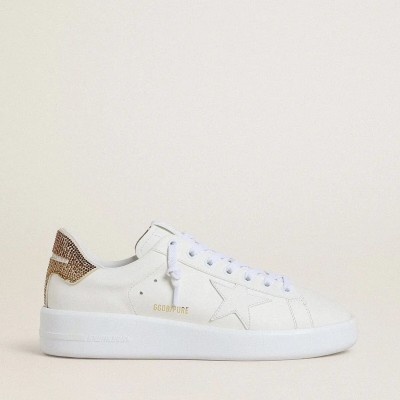 Golden Goose Purestar With White Leather Star And Brown Crystal Heel Tab Golden Goose Purestar With White Leather Star And Brown Crystal Heel Tab