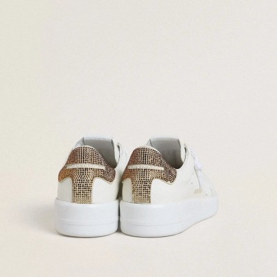 Golden Goose Purestar With White Leather Star And Brown Crystal Heel Tab Golden Goose Purestar With White Leather Star And Brown Crystal Heel Tab