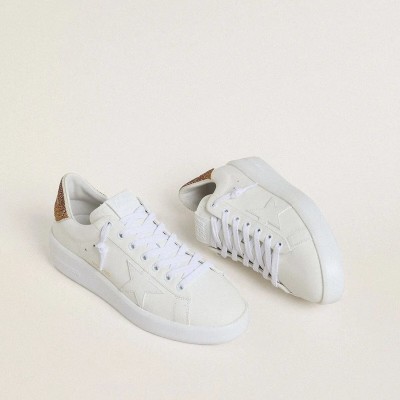 Golden Goose Purestar With White Leather Star And Brown Crystal Heel Tab Golden Goose Purestar With White Leather Star And Brown Crystal Heel Tab