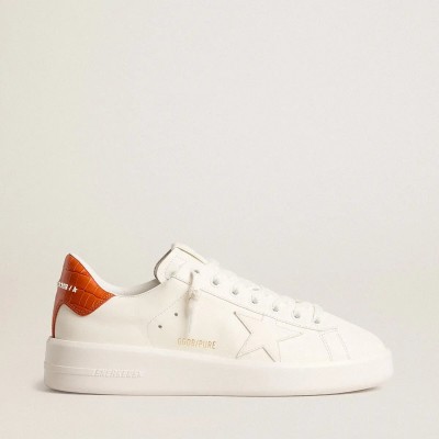 Golden Goose Purestar With White Leather Star And Orange Heel Tab Golden Goose Purestar With White Leather Star And Orange Heel Tab