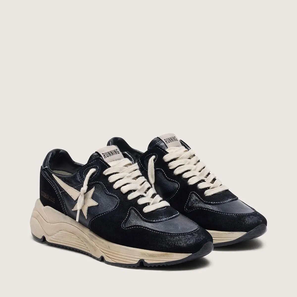 Golden Goose Running Sole In Black Nappa And Suede Golden Goose Running Sole In Black Nappa And Suede