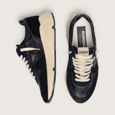 Golden Goose Running Sole In Black Nappa And Suede Golden Goose Running Sole In Black Nappa And Suede