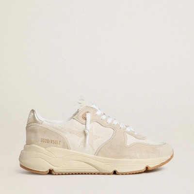 Golden Goose Running Sole In Canvas With Beige Star And Platinum Metallic Leather Heel Tab Golden Goose Running Sole In Canvas With Beige Star And Platinum Metallic Leather Heel Tab