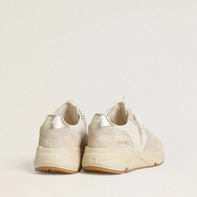 Golden Goose Running Sole In Canvas With Beige Star And Platinum Metallic Leather Heel Tab Golden Goose Running Sole In Canvas With Beige Star And Platinum Metallic Leather Heel Tab