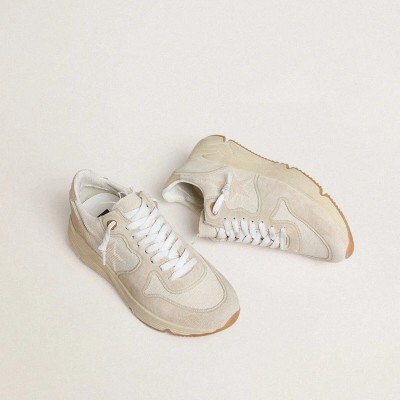 Golden Goose Running Sole In Canvas With Beige Star And Platinum Metallic Leather Heel Tab Golden Goose Running Sole In Canvas With Beige Star And Platinum Metallic Leather Heel Tab