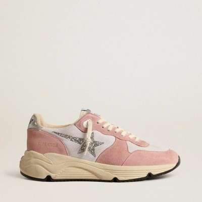 Golden Goose Running Sole In Gray Mesh And Suede With Silver Glitter Star Golden Goose Running Sole In Gray Mesh And Suede With Silver Glitter Star