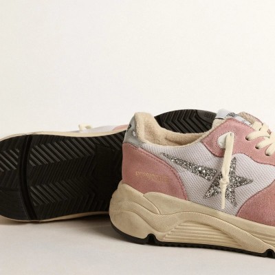 Golden Goose Running Sole In Gray Mesh And Suede With Silver Glitter Star Golden Goose Running Sole In Gray Mesh And Suede With Silver Glitter Star