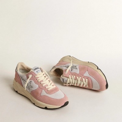 Golden Goose Running Sole In Gray Mesh And Suede With Silver Glitter Star Golden Goose Running Sole In Gray Mesh And Suede With Silver Glitter Star