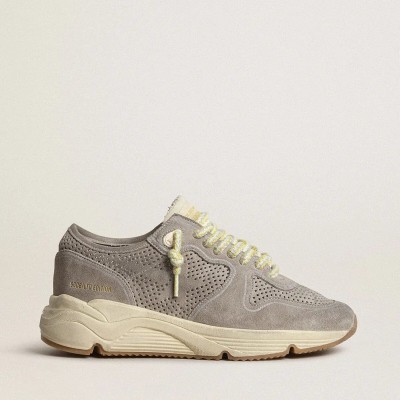 Golden Goose Running Sole In Gray Suede With Gray Suede Star And Heel Tab Golden Goose Running Sole In Gray Suede With Gray Suede Star And Heel Tab