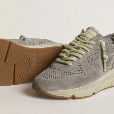 Golden Goose Running Sole In Gray Suede With Gray Suede Star And Heel Tab Golden Goose Running Sole In Gray Suede With Gray Suede Star And Heel Tab
