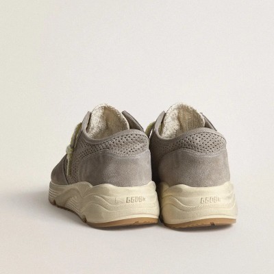 Golden Goose Running Sole In Gray Suede With Gray Suede Star And Heel Tab Golden Goose Running Sole In Gray Suede With Gray Suede Star And Heel Tab