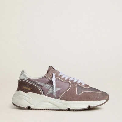 Golden Goose Running Sole In Lavender Nylon And Suede With Printed Star And Silver Leather Heel Tab Golden Goose Running Sole In Lavender Nylon And Suede With Printed Star And Silver Leather Heel Tab