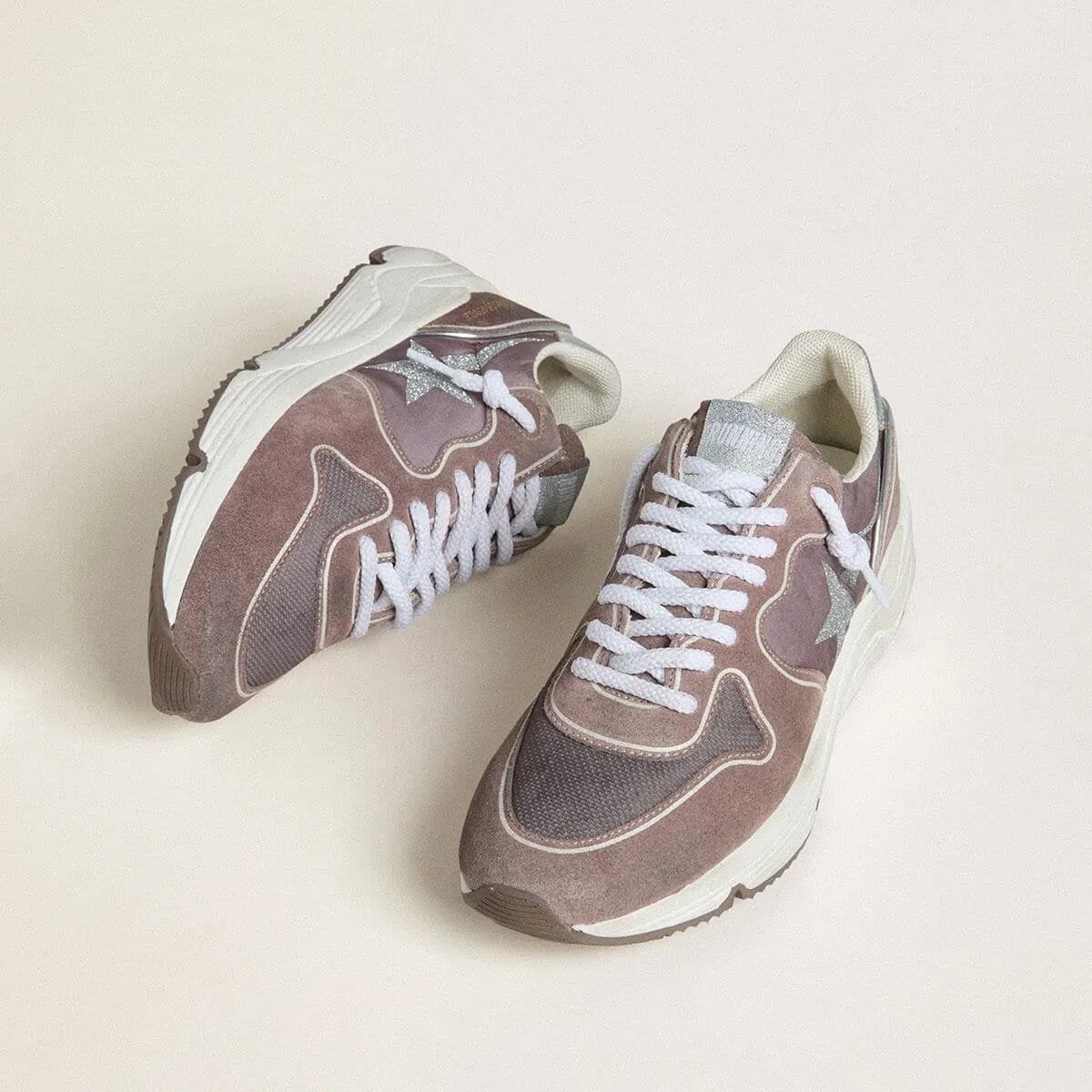 Golden Goose Running Sole In Lavender Nylon And Suede With Printed Star And Silver Leather Heel Tab Golden Goose Running Sole In Lavender Nylon And Suede With Printed Star And Silver Leather Heel Tab