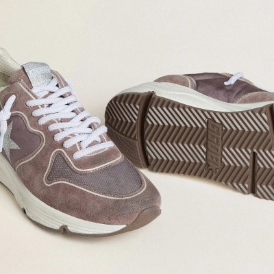 Golden Goose Running Sole In Lavender Nylon And Suede With Printed Star And Silver Leather Heel Tab Golden Goose Running Sole In Lavender Nylon And Suede With Printed Star And Silver Leather Heel Tab