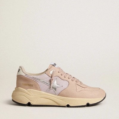 Golden Goose Running Sole In Mesh And Nubuck With Silver Metallic Leather Star Golden Goose Running Sole In Mesh And Nubuck With Silver Metallic Leather Star