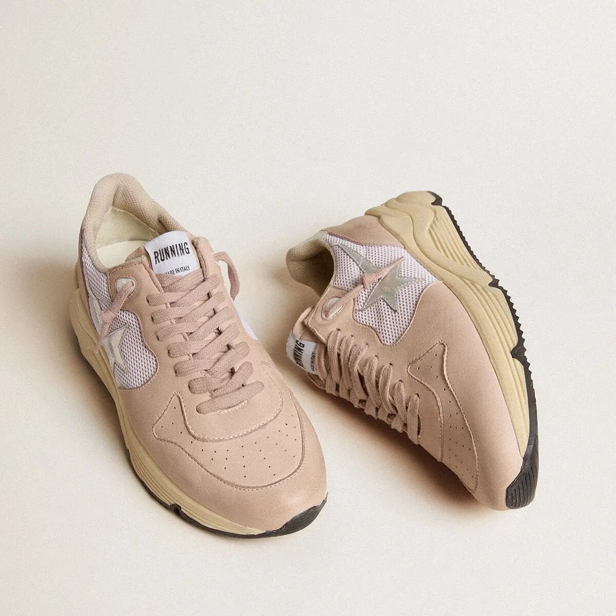Golden Goose Running Sole In Mesh And Nubuck With Silver Metallic Leather Star Golden Goose Running Sole In Mesh And Nubuck With Silver Metallic Leather Star