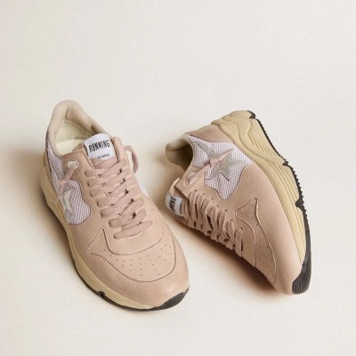 Golden Goose Running Sole In Mesh And Nubuck With Silver Metallic Leather Star Golden Goose Running Sole In Mesh And Nubuck With Silver Metallic Leather Star