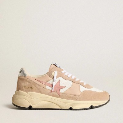 Golden Goose Running Sole In Mesh And Suede With Pink Star And Silver Heel Tab Golden Goose Running Sole In Mesh And Suede With Pink Star And Silver Heel Tab