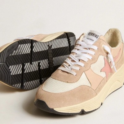 Golden Goose Running Sole In Mesh And Suede With Pink Star And Silver Heel Tab Golden Goose Running Sole In Mesh And Suede With Pink Star And Silver Heel Tab