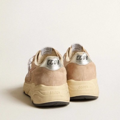 Golden Goose Running Sole In Mesh And Suede With Pink Star And Silver Heel Tab Golden Goose Running Sole In Mesh And Suede With Pink Star And Silver Heel Tab