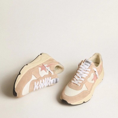 Golden Goose Running Sole In Mesh And Suede With Pink Star And Silver Heel Tab Golden Goose Running Sole In Mesh And Suede With Pink Star And Silver Heel Tab