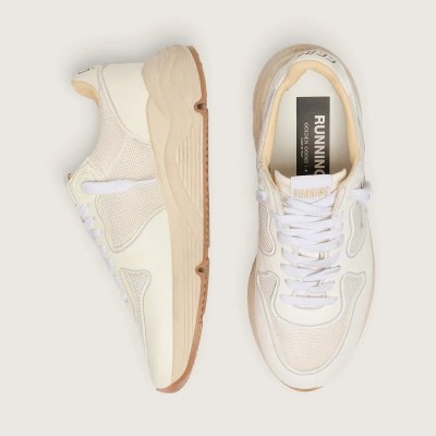 Golden Goose Running Sole In Mesh And White Nappa Golden Goose Running Sole In Mesh And White Nappa