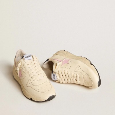 Golden Goose Running Sole In Nappa Leather With Pink Leather Star And Blue Leather Heel Tab Golden Goose Running Sole In Nappa Leather With Pink Leather Star And Blue Leather Heel Tab