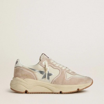 Golden Goose Running Sole In Nylon And Suede With Silver Printed Star And Leather Heel Tab Golden Goose Running Sole In Nylon And Suede With Silver Printed Star And Leather Heel Tab