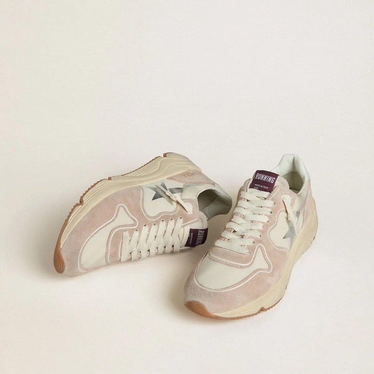 Golden Goose Running Sole In Nylon And Suede With Silver Printed Star And Leather Heel Tab Golden Goose Running Sole In Nylon And Suede With Silver Printed Star And Leather Heel Tab