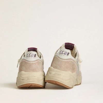 Golden Goose Running Sole In Nylon And Suede With Silver Printed Star And Leather Heel Tab Golden Goose Running Sole In Nylon And Suede With Silver Printed Star And Leather Heel Tab