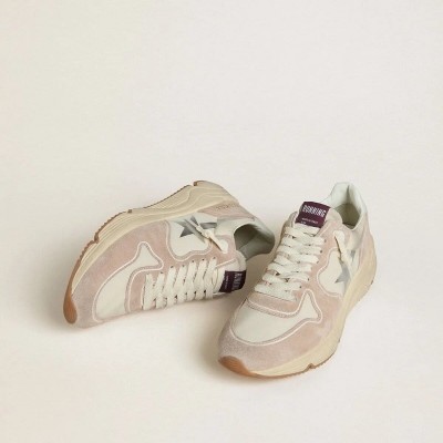 Golden Goose Running Sole In Nylon And Suede With Silver Printed Star And Leather Heel Tab Golden Goose Running Sole In Nylon And Suede With Silver Printed Star And Leather Heel Tab