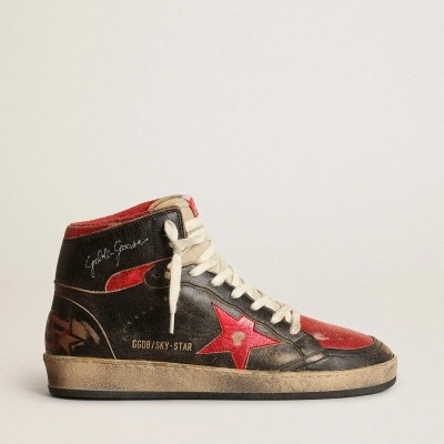 Golden Goose Sky-Star In Black Glossy Leather With Red Star Golden Goose Sky-Star In Black Glossy Leather With Red Star