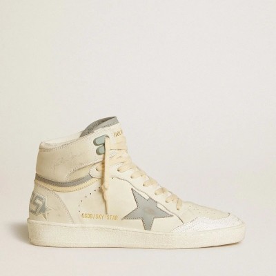 Golden Goose Sky-Star In Leather With Light Blue Leather Star And White Heel Tab Golden Goose Sky-Star In Leather With Light Blue Leather Star And White Heel Tab