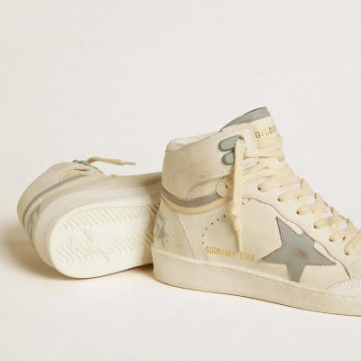 Golden Goose Sky-Star In Leather With Light Blue Leather Star And White Heel Tab Golden Goose Sky-Star In Leather With Light Blue Leather Star And White Heel Tab