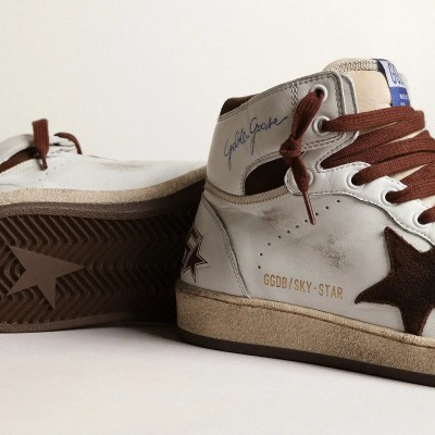 Golden Goose Sky-Star In White Nappa Leather With Chocolate Suede Star Golden Goose Sky-Star In White Nappa Leather With Chocolate Suede Star
