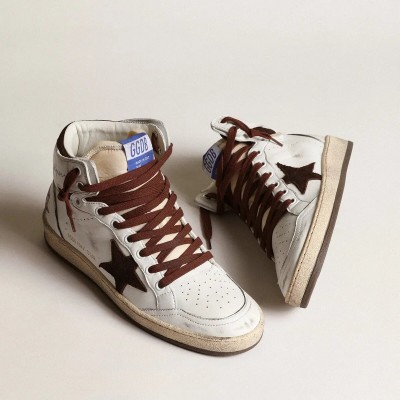 Golden Goose Sky-Star In White Nappa Leather With Chocolate Suede Star Golden Goose Sky-Star In White Nappa Leather With Chocolate Suede Star