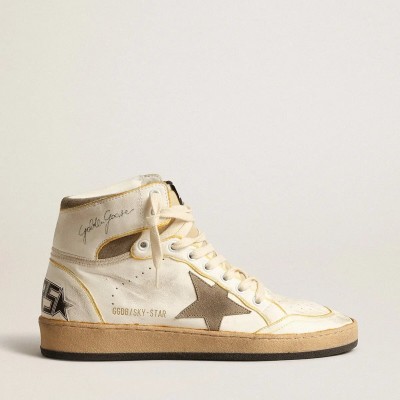 Golden Goose Sky-Star In White Nappa Leather With Dove-Gray Suede Star Golden Goose Sky-Star In White Nappa Leather With Dove-Gray Suede Star