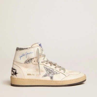 Golden Goose Sky-Star With Signature On The Ankle And Silver Inserts Golden Goose Sky-Star With Signature On The Ankle And Silver Inserts