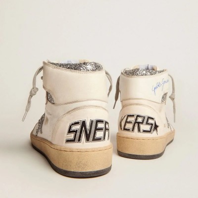 Golden Goose Sky-Star With Signature On The Ankle And Silver Inserts Golden Goose Sky-Star With Signature On The Ankle And Silver Inserts