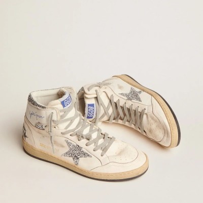 Golden Goose Sky-Star With Signature On The Ankle And Silver Inserts Golden Goose Sky-Star With Signature On The Ankle And Silver Inserts