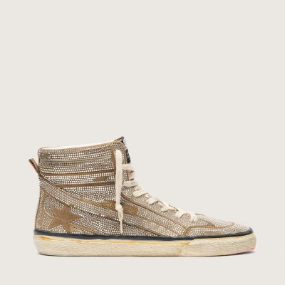 Golden Goose Slide Lab Sneakers In Tobacco-Colored Suede With Crystals And Tobacco-Colored Suede Star Golden Goose Slide Lab Sneakers In Tobacco-Colored Suede With Crystals And Tobacco-Colored Suede Star